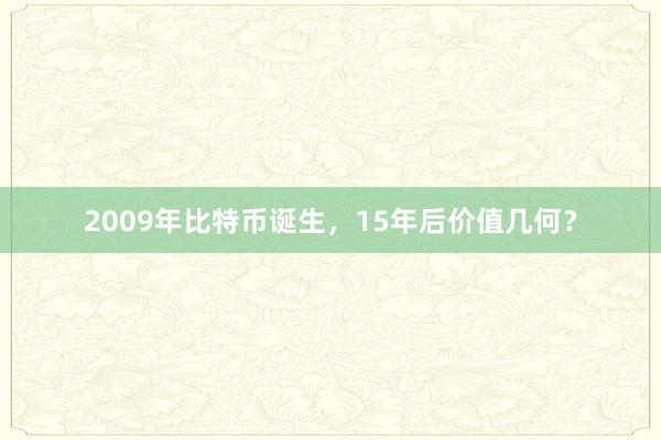 2009年比特币诞生，15年后价值几何？