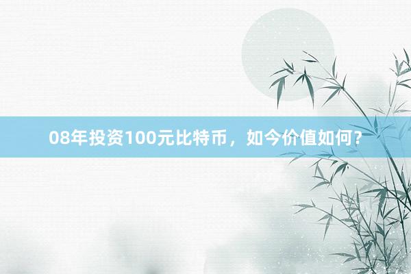08年投资100元比特币，如今价值如何？
