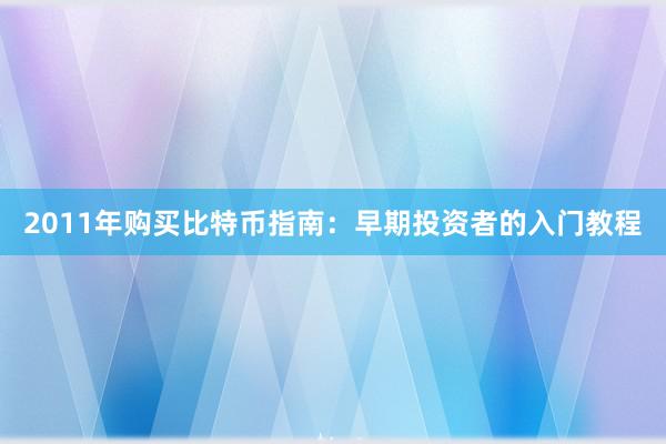 2011年购买比特币指南：早期投资者的入门教程