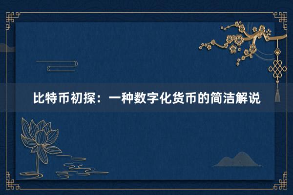比特币初探：一种数字化货币的简洁解说