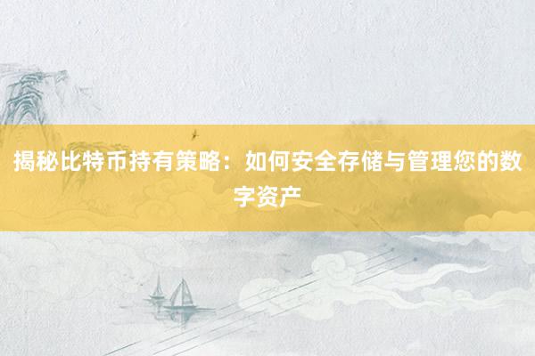 揭秘比特币持有策略：如何安全存储与管理您的数字资产